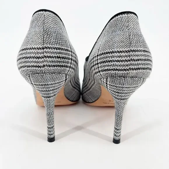 Manolo Blahnik Campari Houndstooth Wool Black Trim Mary Jane Heels Pumps IT 37.5 - Picture 9 of 11